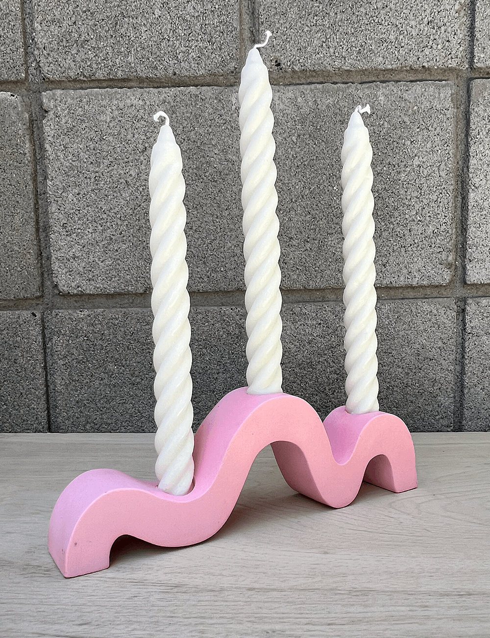 One of a Kind Peppermint Pink Squiggle Candle Holder