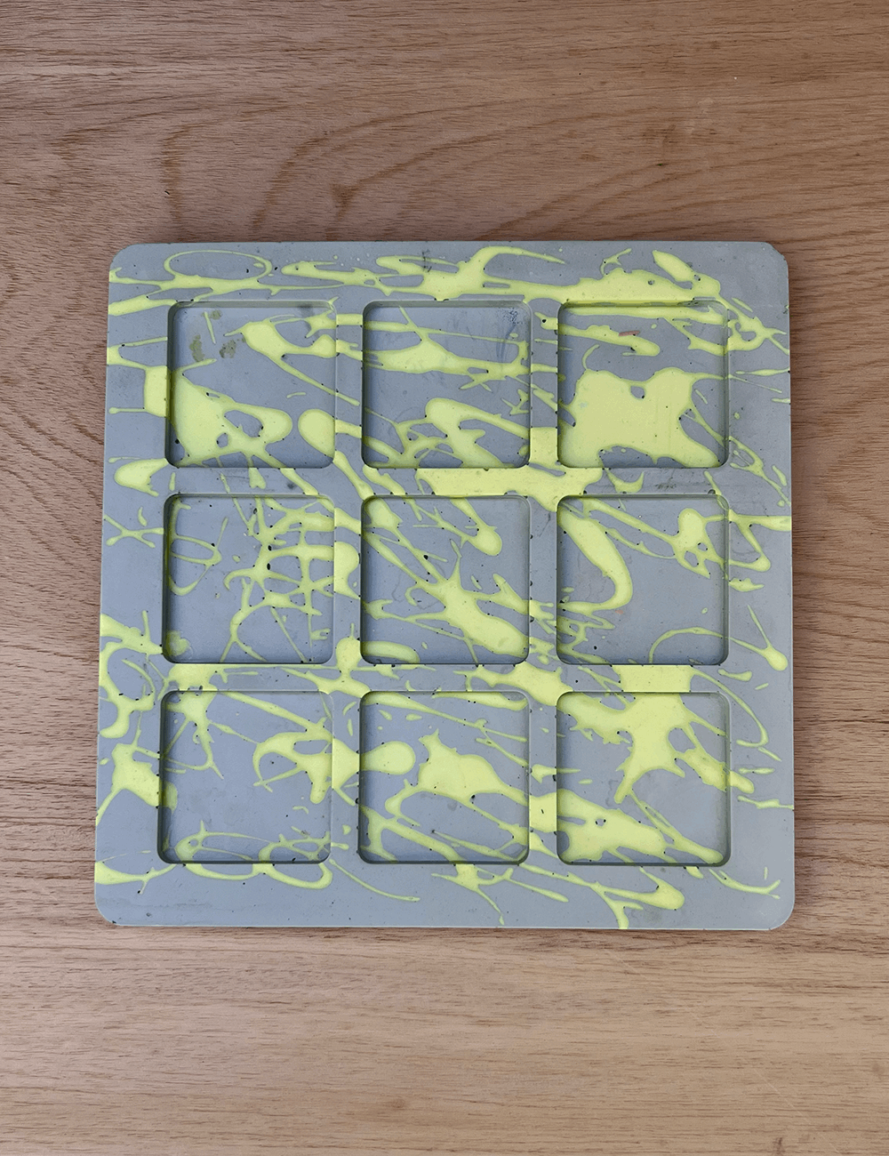 One of a Kind Sage/Chartreuse Splatter & Graphite Tic Tac Toe