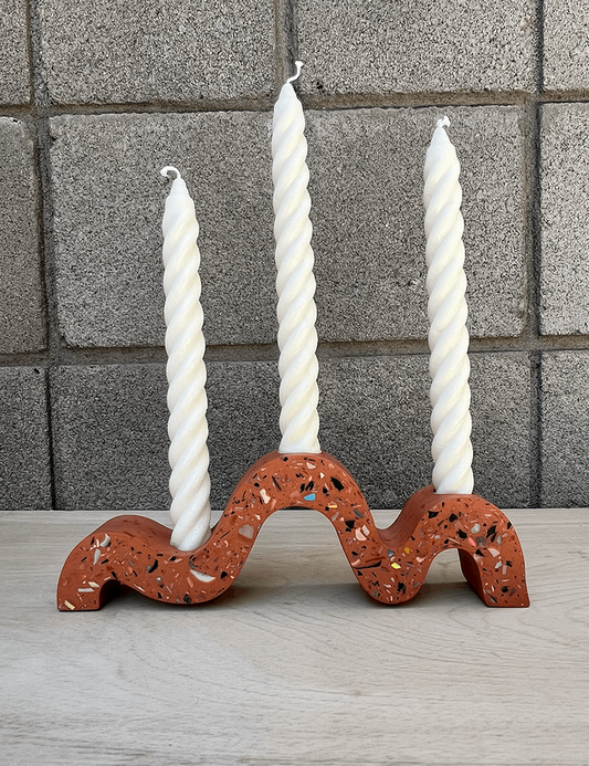 One of a Kind Terracotta Terrazzo Squiggle Candle Holder