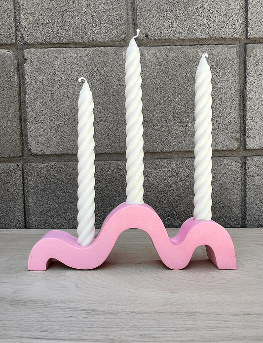 One of a Kind Peppermint Pink Squiggle Candle Holder