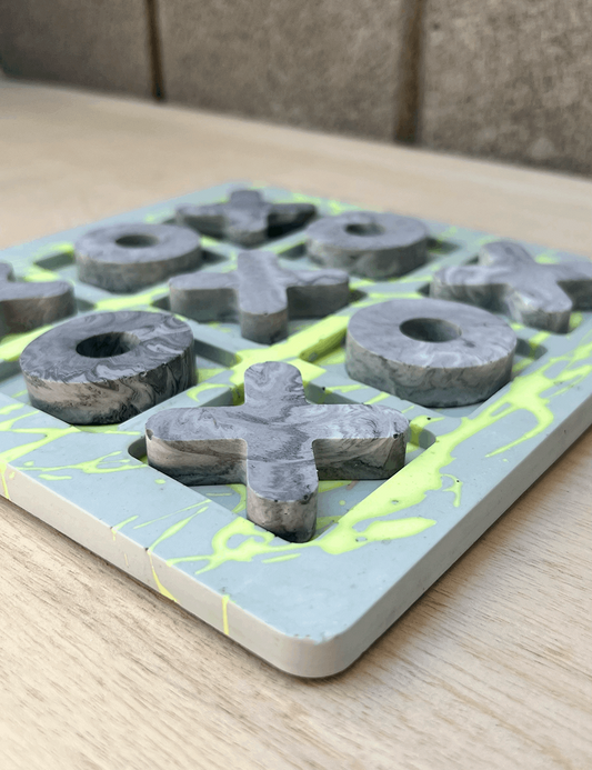 One of a Kind Sage/Chartreuse Splatter & Graphite Tic Tac Toe