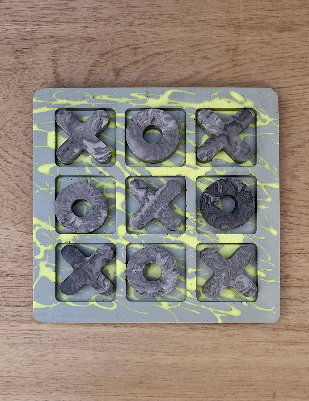 One of a Kind Sage/Chartreuse Splatter & Graphite Tic Tac Toe